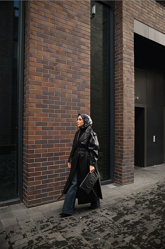 Deri Siyah Trençkot - 5