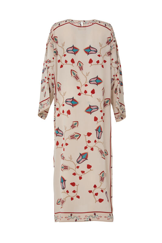 Desert Flower Silk Dress Beige - 2