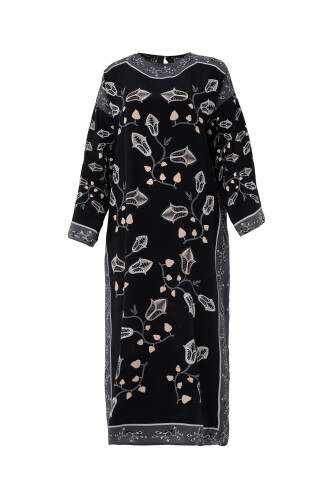 Desert Flower Silk Dress Black - 1