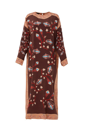 Desert Flower Silk Dress Brown - 2
