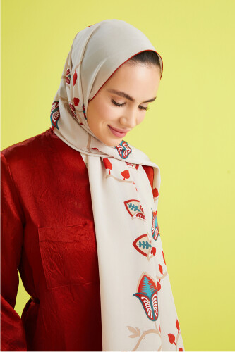 Desert Flower Silk Shawl Beige - 5