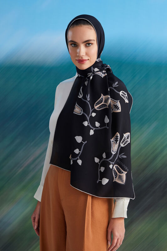 Desert Flower Silk Shawl Black - 3