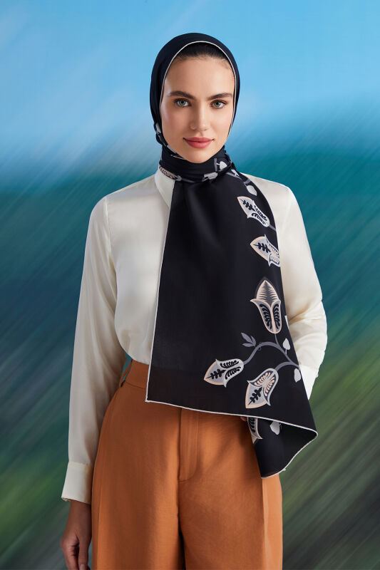 Desert Flower Silk Shawl Black - 5