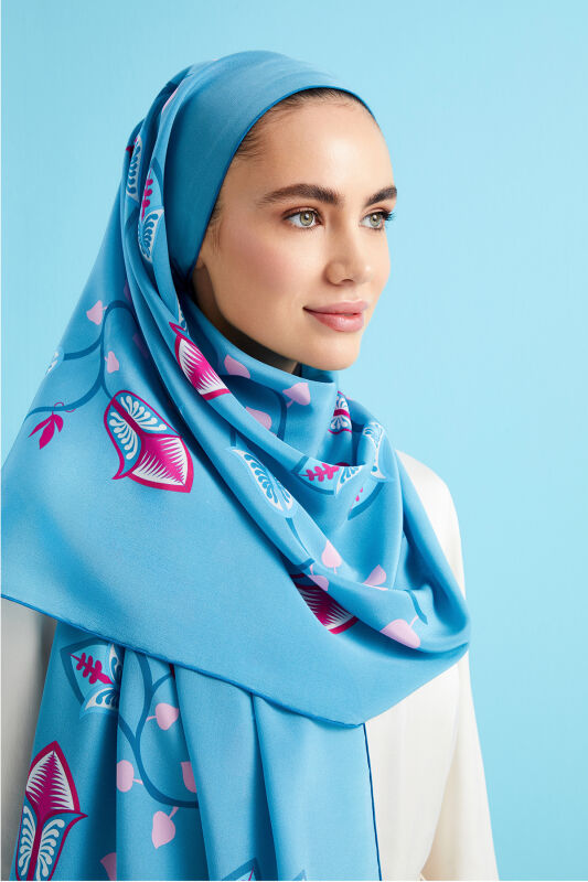 Desert Flower Silk Shawl Blue - 3