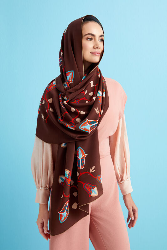 Desert Flower Silk Shawl Brown - 5