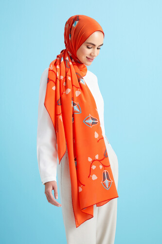 Desert Flower Silk Shawl Orange - 5