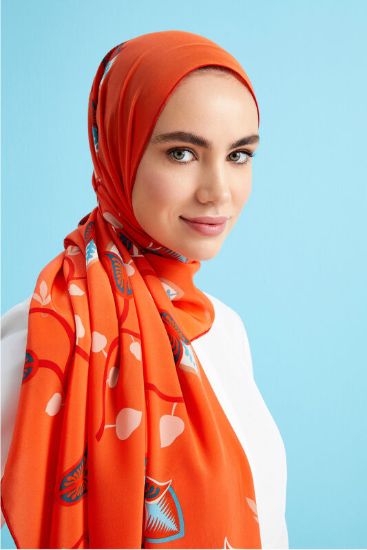 Desert Flower Silk Shawl Orange - 3