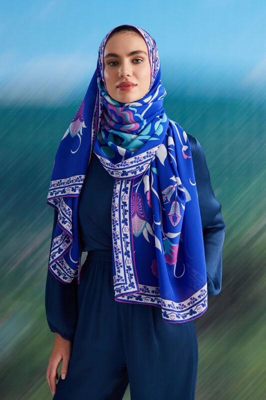 Desert Ivy Silk Shawl Blue - 1