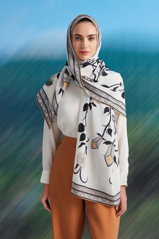 Desert Ivy Silk Shawl Cream - 1