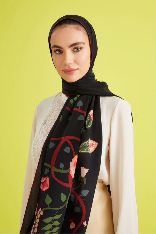 Desert Noor Silk Shawl Black - 5