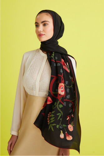 Desert Noor Silk Shawl Black 