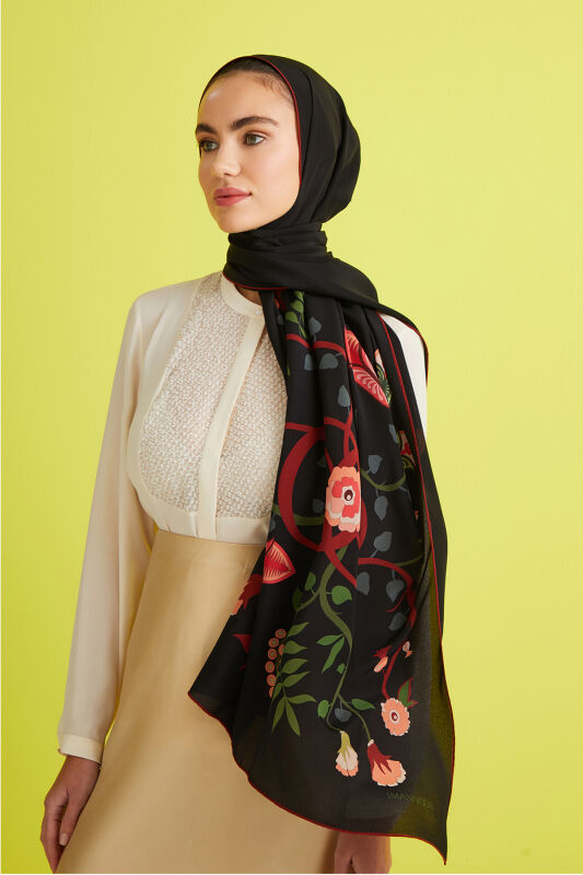 Desert Noor Silk Shawl Black - 1