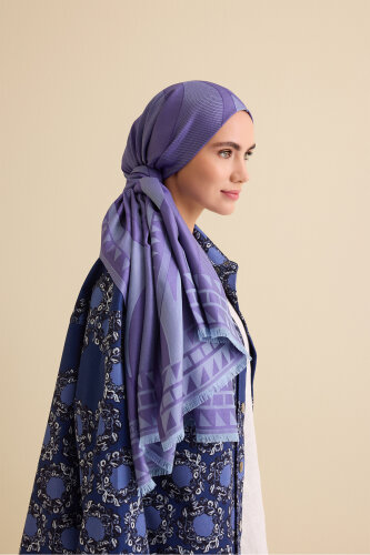 Dev Bambunoor Lavanta Jakar İpek Şal 70x200 