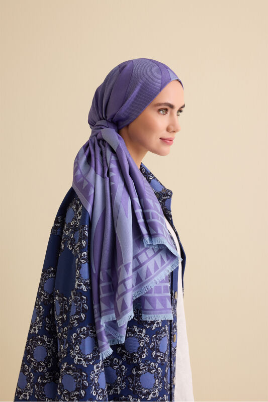 Dev Bambunoor Lavanta Jakar İpek Şal 70x200 - 1