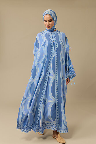 Dev Bambunoor Mavi Krep İpek Abaya - Imannoor (1)
