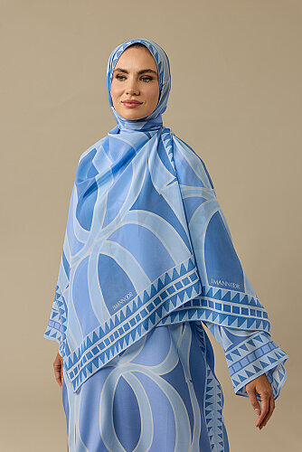 Dev Bambunoor Mavi Krep İpek Şal 70x210 - Imannoor (3)