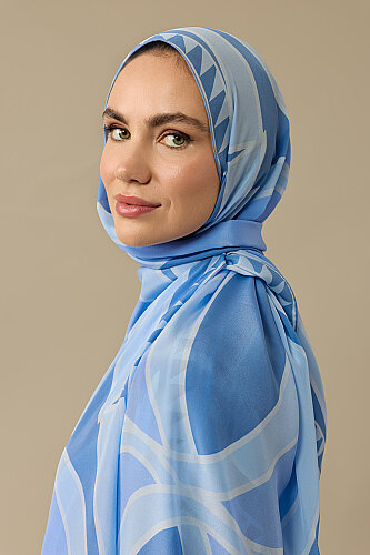 Dev Bambunoor Mavi Krep İpek Şal 70x210 - Imannoor (1)