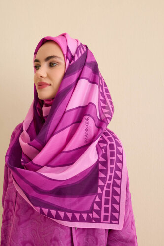 Dev Bambunoor Mor Pamuk İpek Şal 70x209 - 5