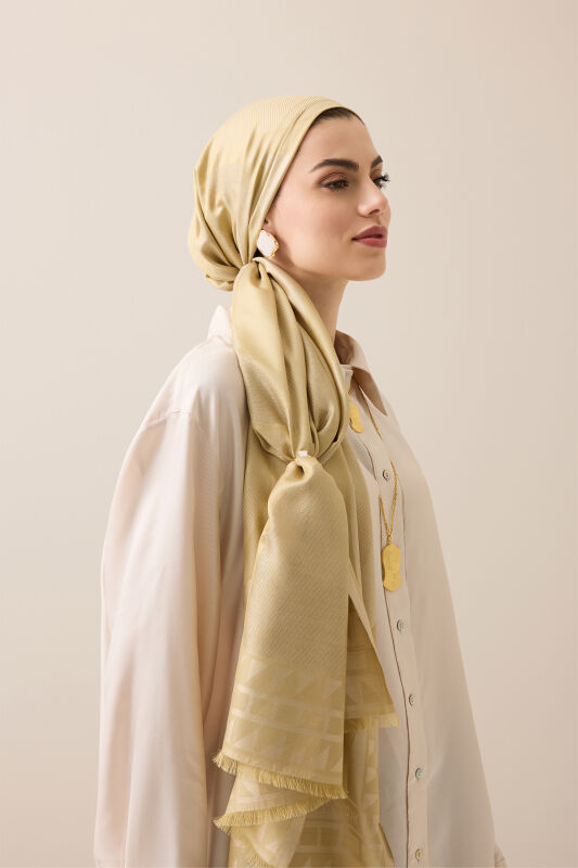 Dev Bambunoor Saman Sarısı Jakar İpek Şal 70x200 - 3