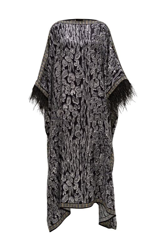Doğunun Leoparı Siyah Otrişli İpek Kaftan - 1