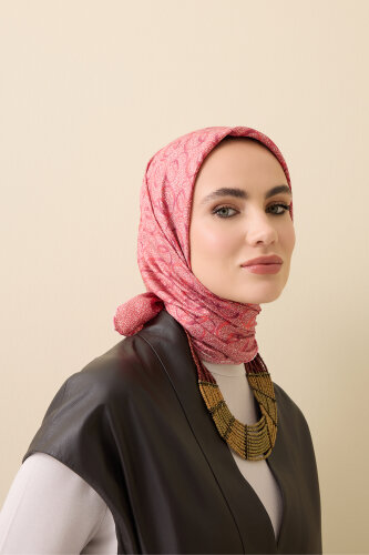 Dokuma Noor Pembe Tivil İpek Eşarp 90x90 - Imannoor (1)
