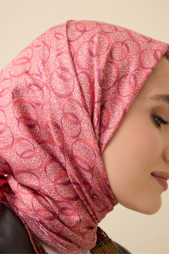 Dokuma Noor Pembe Tivil İpek Eşarp 90x90 - 5