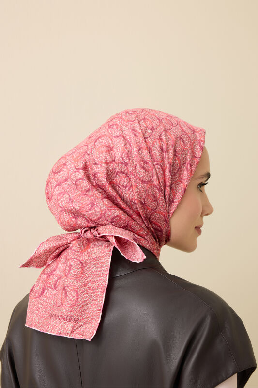 Dokuma Noor Pembe Tivil İpek Eşarp 90x90 - 3