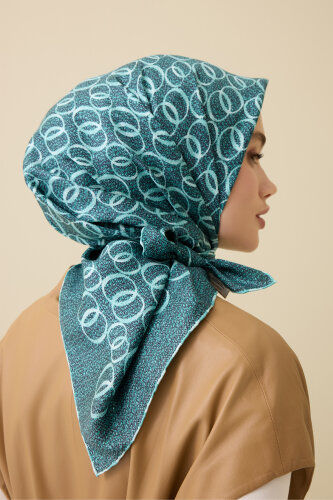 Dokuma Noor Petrol Tivil İpek Eşarp 90x90 - Imannoor (3)
