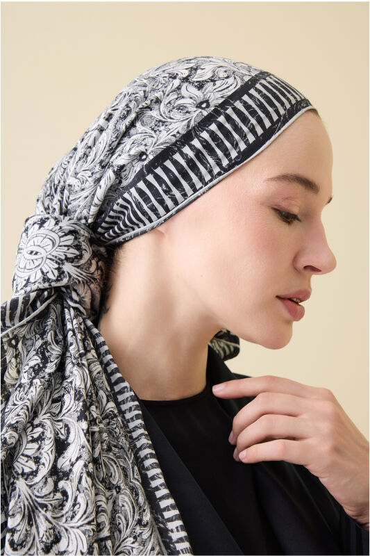 Door Pattern Black-White Cotton Silk Shawl - 5