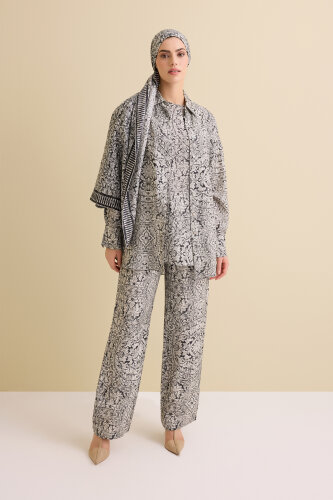 Door Pattern Black-White Cotton Silk Shirt - 3