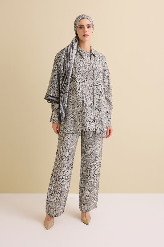 Door Pattern Black-White Cotton Silk Shirt - 3