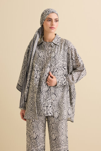 Door Pattern Black-White Cotton Silk Shirt 