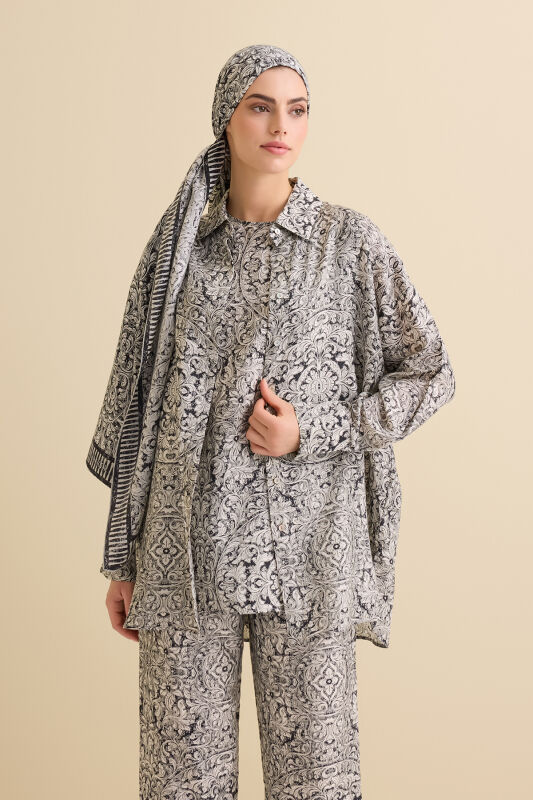 Door Pattern Black-White Cotton Silk Shirt - 1