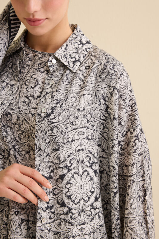 Door Pattern Black-White Cotton Silk Shirt - 5