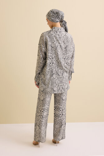 Door Pattern Black-White Cotton Silk Shirt - 7