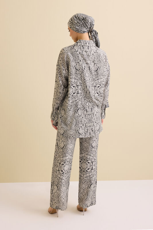 Door Pattern Black-White Cotton Silk Shirt - 7