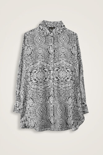 Door Pattern Black-White Cotton Silk Shirt - 2