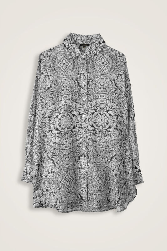 Door Pattern Black-White Cotton Silk Shirt - 2