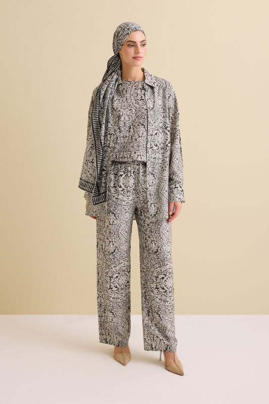 Door Pattern Black-White Cotton Silk Trousers - 4