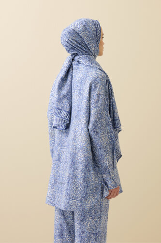 Door Pattern Blue Cotton Silk Shirt - 5