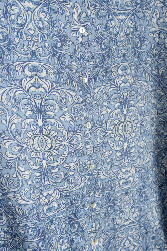 Door Pattern Blue Cotton Silk Shirt - 6