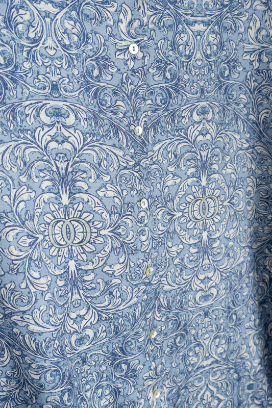 Door Pattern Blue Cotton Silk Shirt - 6