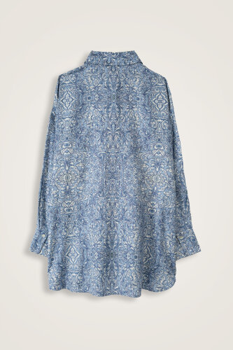 Door Pattern Blue Cotton Silk Shirt - 4