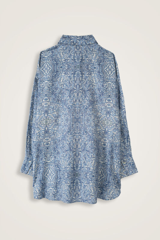 Door Pattern Blue Cotton Silk Shirt - 4