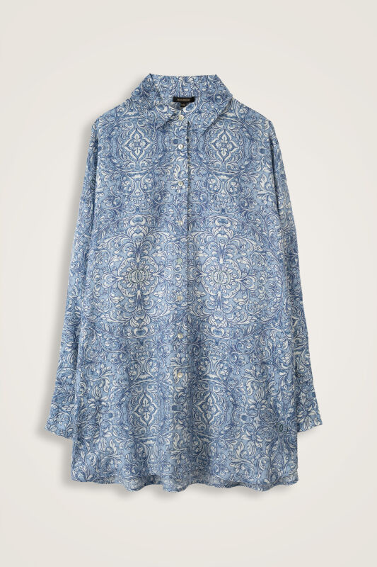 Door Pattern Blue Cotton Silk Shirt - 2