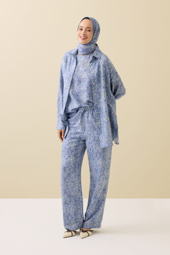 Door Pattern Blue Cotton Silk Trousers - Imannoor (1)