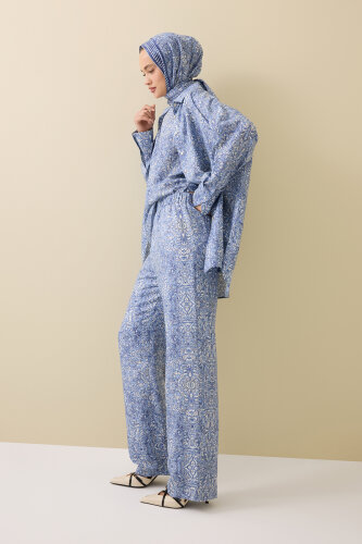 Door Pattern Blue Cotton Silk Trousers - Imannoor (3)