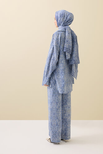 Door Pattern Blue Cotton Silk Trousers - Imannoor (4)
