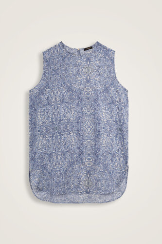 Door Pattern Blue Cotton Silk Undershirt - Imannoor