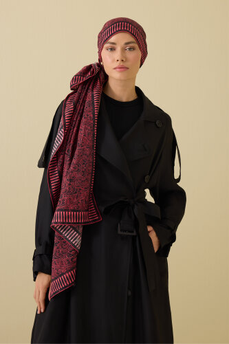 Door Pattern Burgundy Cotton Silk Shawl - Imannoor